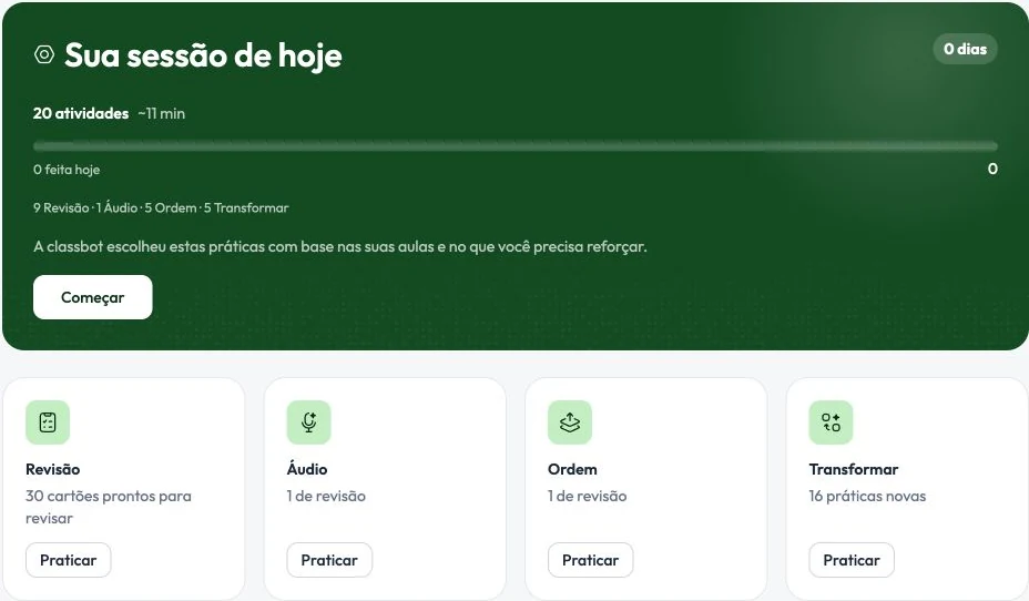 Prática do aluno criada a partir do conteúdo da aula.